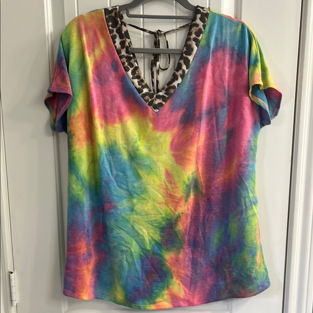 Colorful Tie-Dye V-Neck front and back women’s top